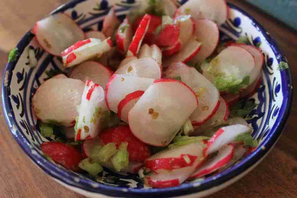 Radishes with spring onions and chillies