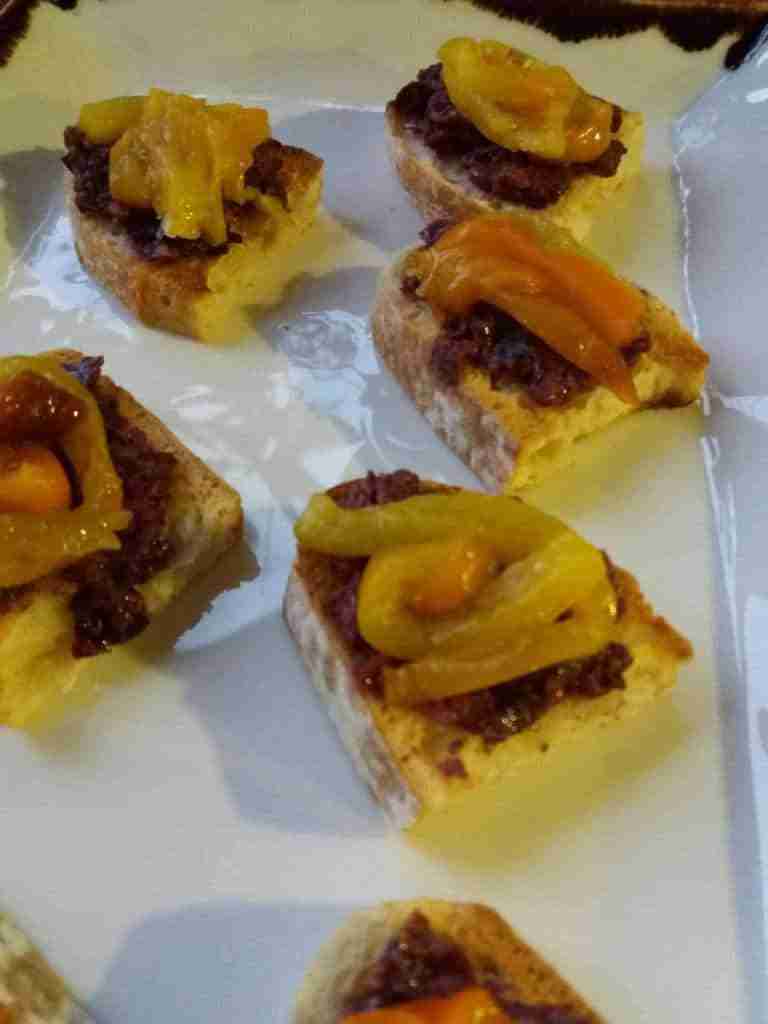 Quick and simple Christmas canape of tapenade and roasted peppers