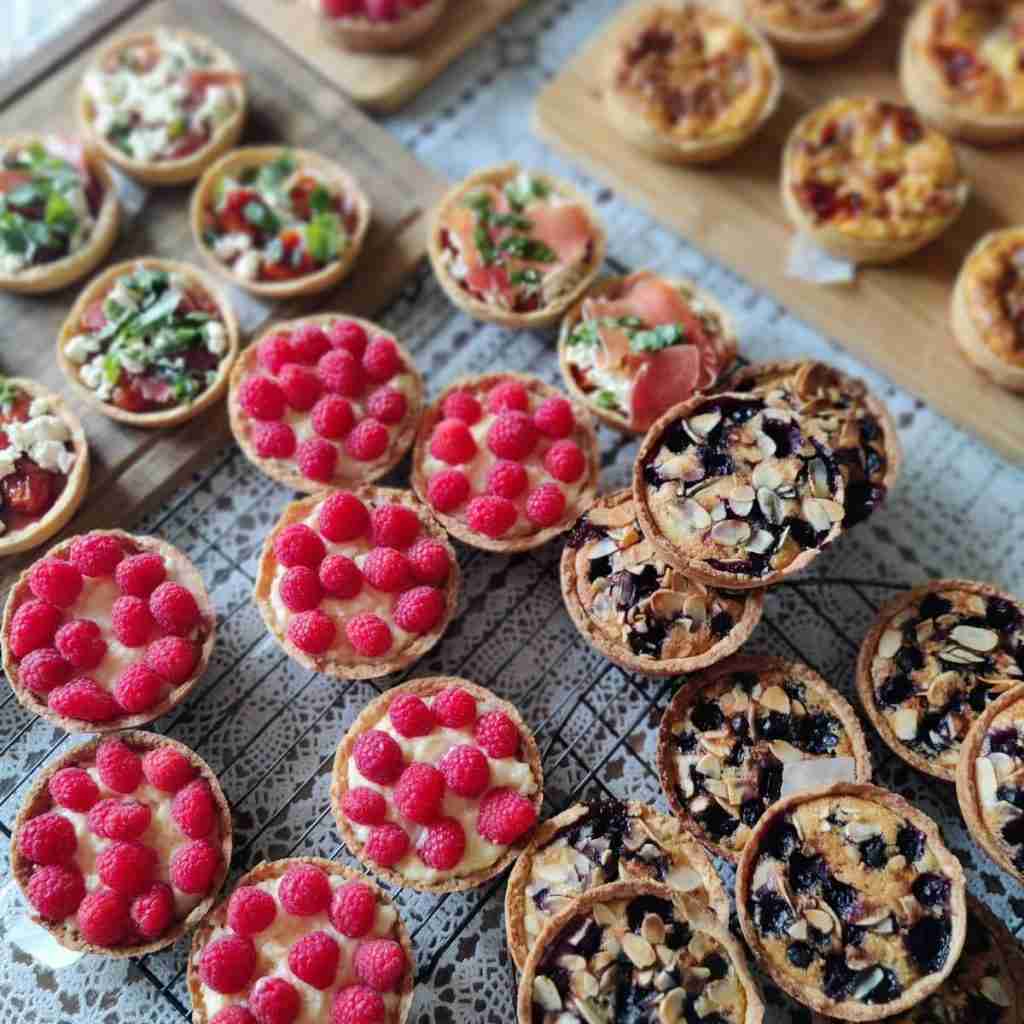 Image with a selection of freshly made French tartelettes, you can learn how to make them at cookery school, Gourmandises Academie, cambridge