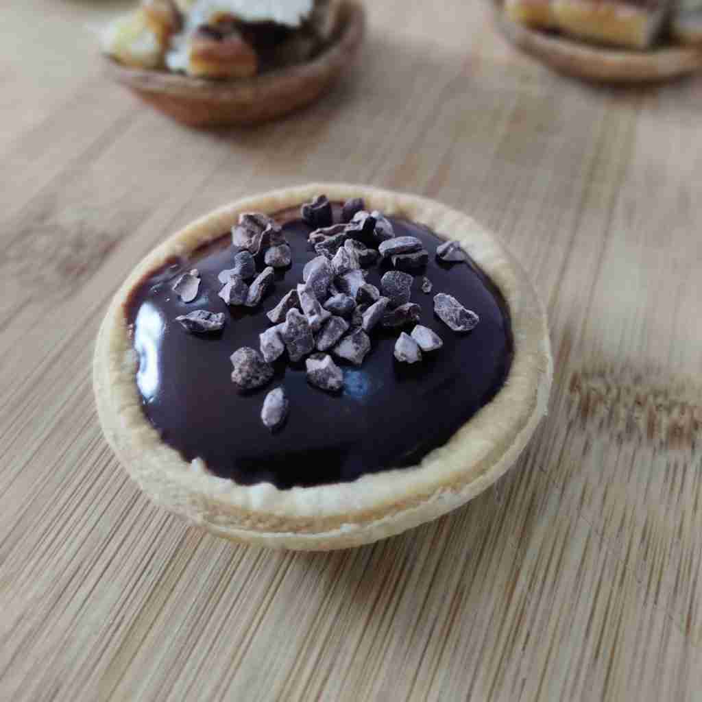 image of a small chocolate tartelette from a Christamas baking class at Gourmandises Academie, Cambridge